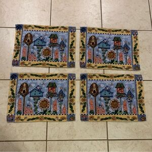 Vintage Colorful Birdhouse Placemats Set of 4